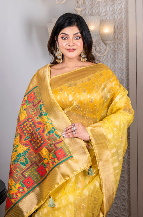 Morchari Organza Heavy Zari Saree - Yellow