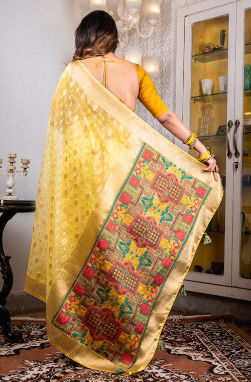 Morchari Organza Heavy Zari Saree - Yellow