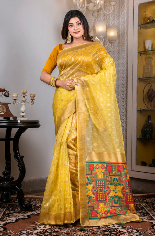 Morchari Organza Heavy Zari Saree - Yellow