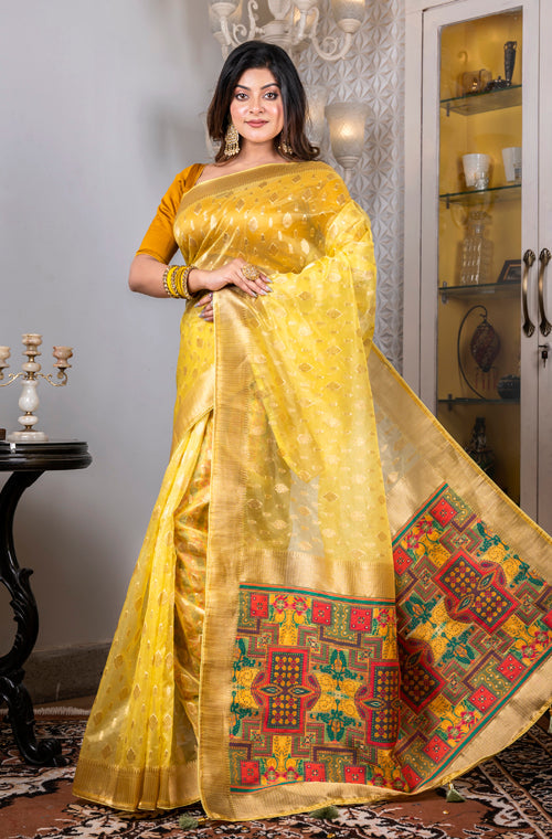 Morchari Organza Heavy Zari Saree - Yellow
