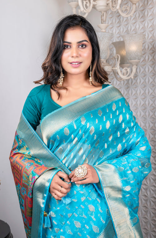 Morchari Organza Heavy Zari Saree - Light Blue