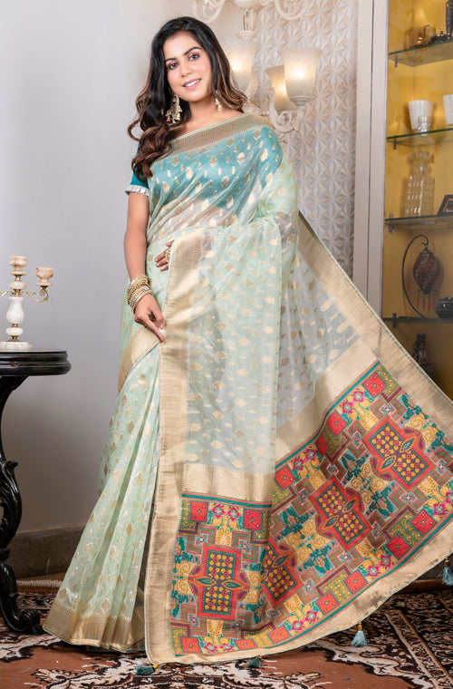 Morchari Organza Heavy Zari Saree - Green
