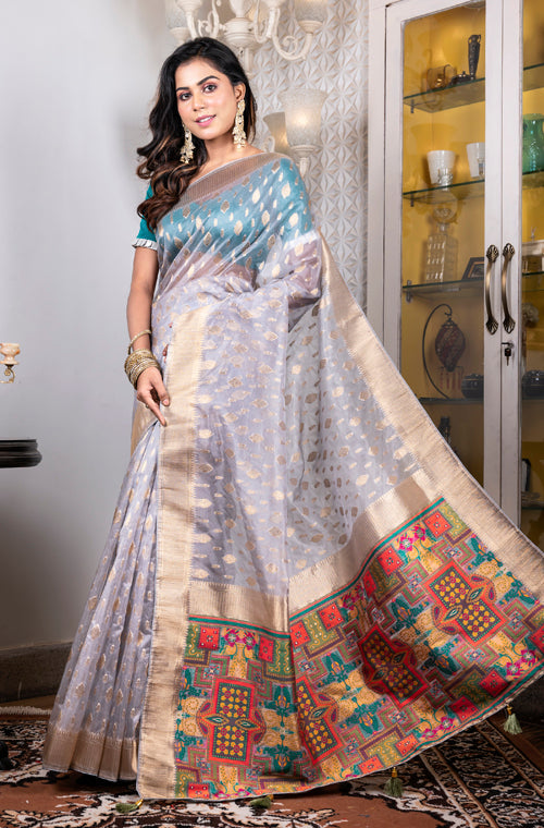 Morchari Organza Heavy Zari Saree - Grey