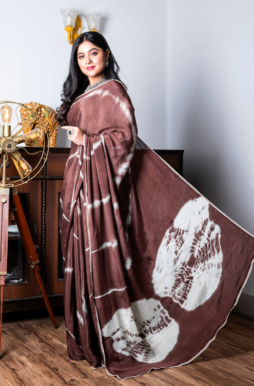 Morchari Chiffon Saree (Tie & Dye) - Brown