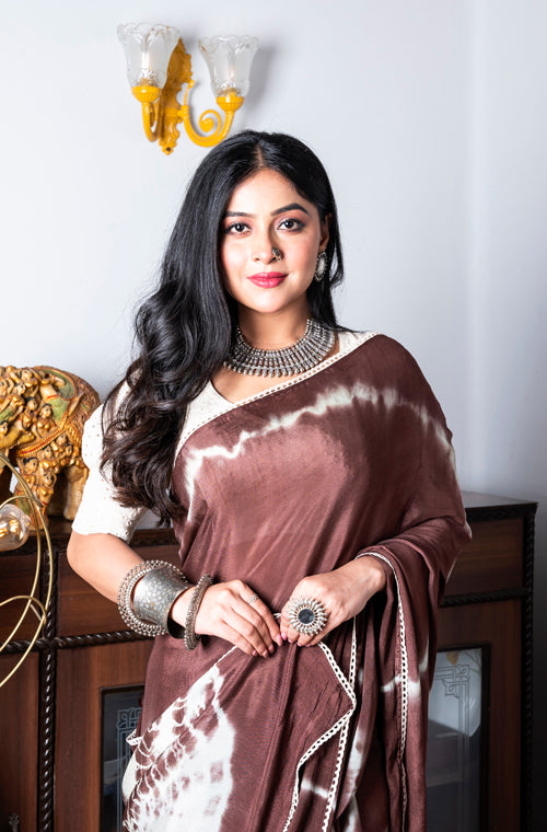 Morchari Chiffon Saree (Tie & Dye) - Brown