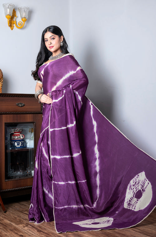 Morchari Chiffon Saree (Tie & Dye) - Purple