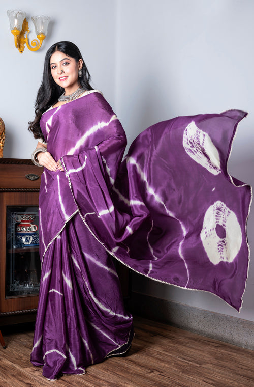 Morchari Chiffon Saree (Tie & Dye) - Purple