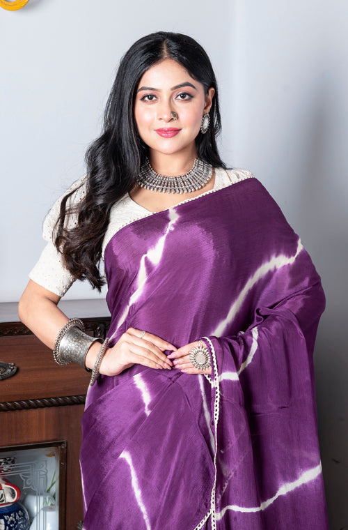 Morchari Chiffon Saree (Tie & Dye) - Purple