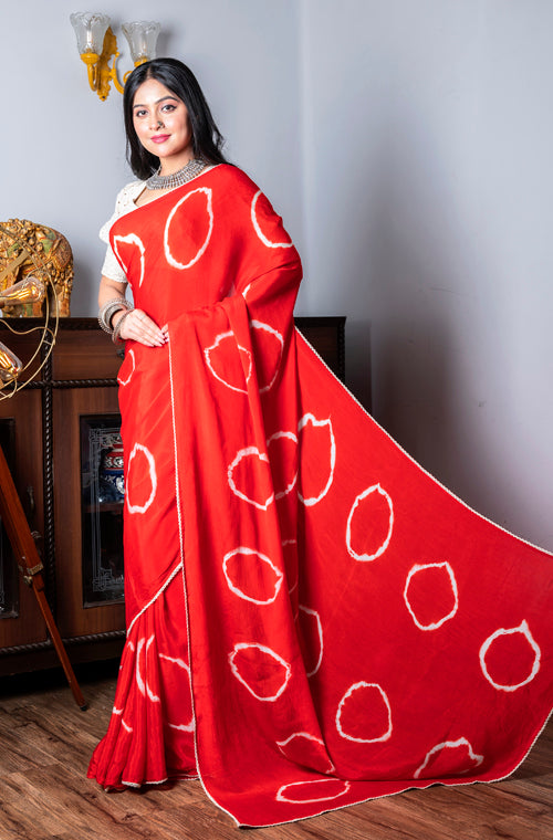 Morchari Chiffon Saree (Tie & Dye) - Red