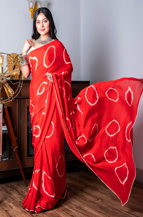 Morchari Chiffon Saree (Tie & Dye) - Red