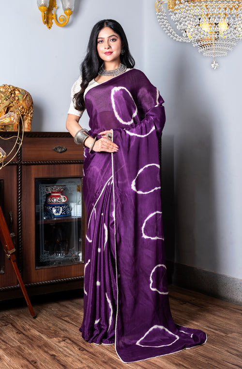 Morchari Chiffon Saree (Tie & Dye) - Purple