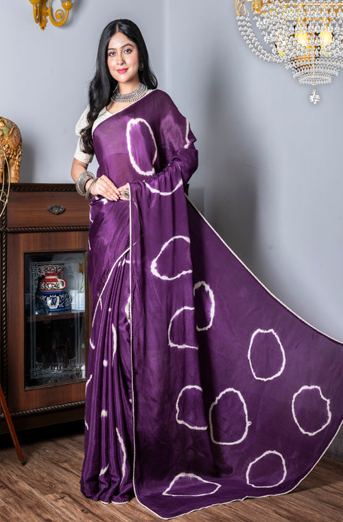Morchari Chiffon Saree (Tie & Dye) - Purple