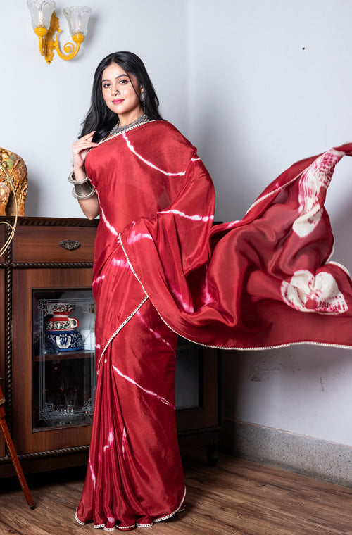 Morchari Chiffon Saree (Tie & Dye) - Maroon
