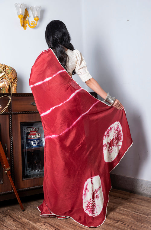 Morchari Chiffon Saree (Tie & Dye) - Maroon