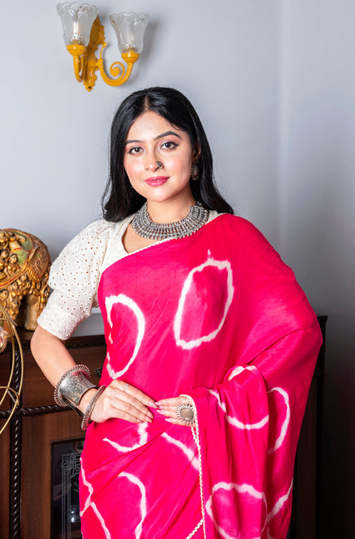 Morchari Chiffon Saree (Tie & Dye) - Rani