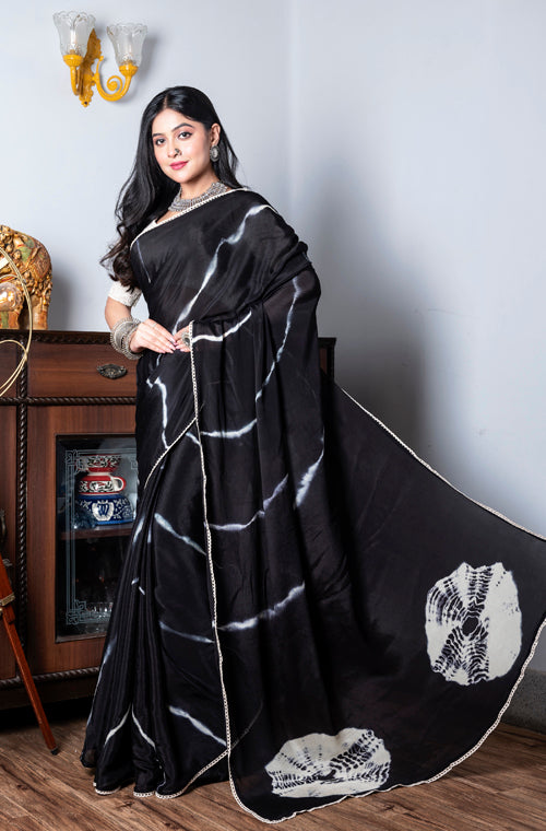Morchari Chiffon Saree (Tie & Dye) - Black