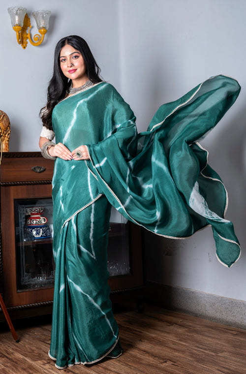 Morchari Chiffon Saree (Tie & Dye) - Green