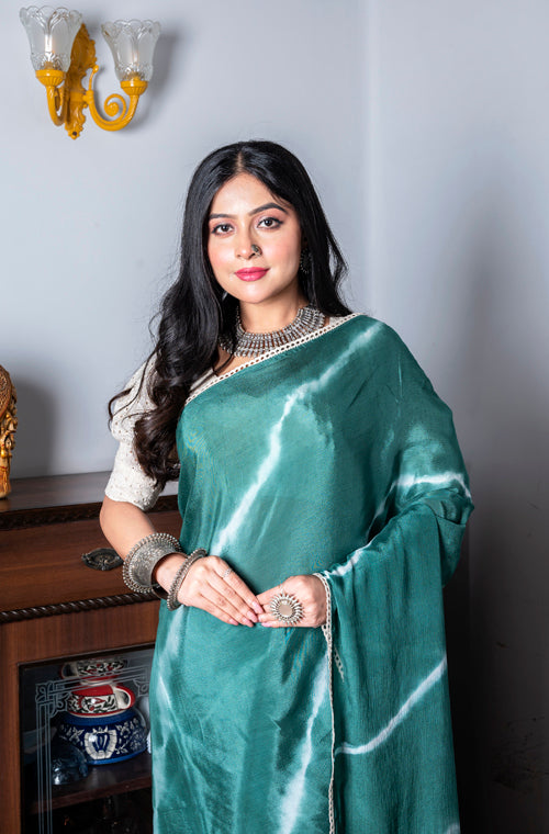 Morchari Chiffon Saree (Tie & Dye) - Green