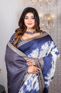Morchari Pure Dola Saree (Marble Dye) - Blue