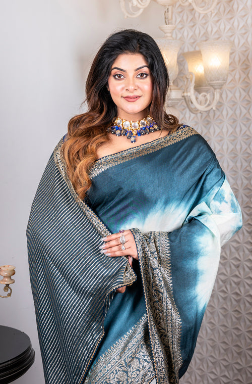 Morchari Pure Dola Saree (Marble Dye) - Grey