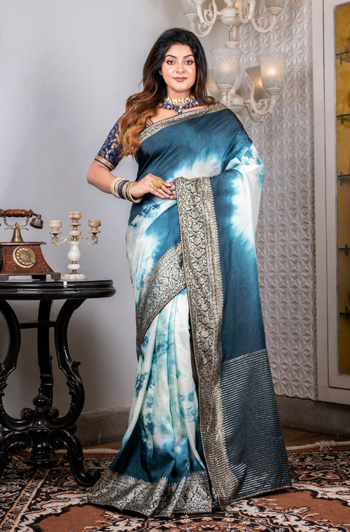 Morchari Pure Dola Saree (Marble Dye) - Grey