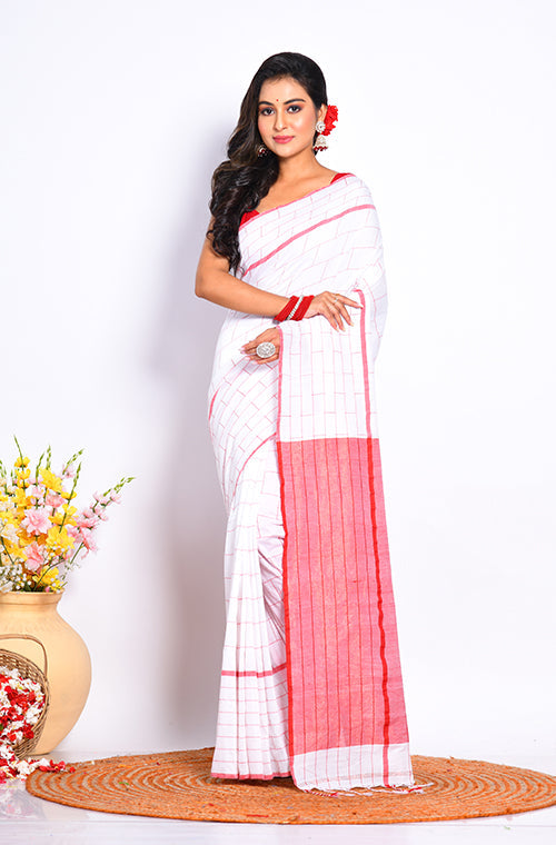 Morchari Cotton Handloom Linin Saree - Multicolour
