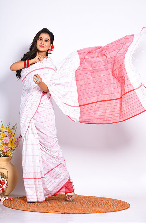Morchari Cotton Handloom Linin Saree - Multicolour