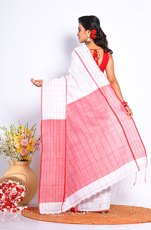 Morchari Cotton Handloom Linin Saree - Multicolour