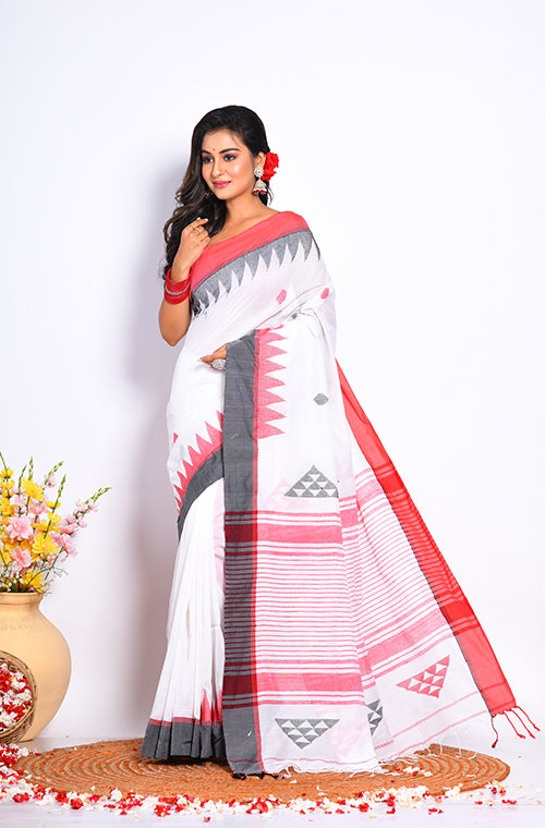 Morchari Cotton Handloom Saree - White