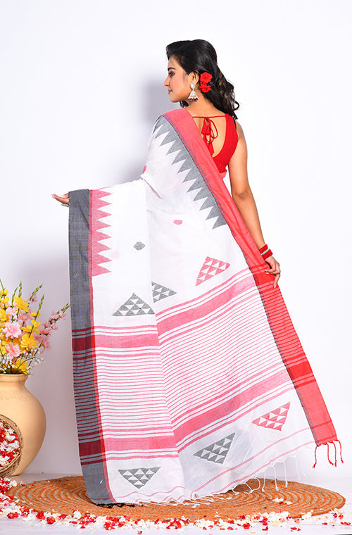 Morchari Cotton Handloom Saree - White
