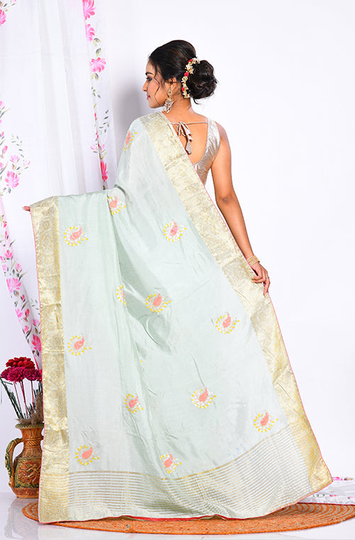 Morchari Heavy Embroidery Saree - Light Green