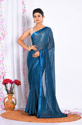 Morchari Heavy Embroidery Saree - Dark Blue