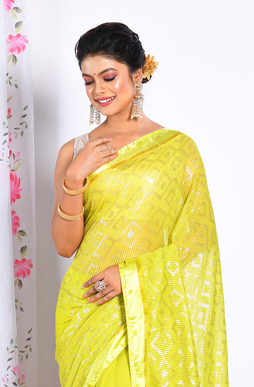 Morchari Heavy Embroidery Saree - Light Green