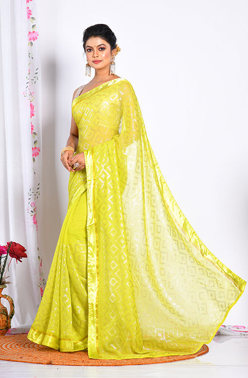 Morchari Heavy Embroidery Saree - Light Green
