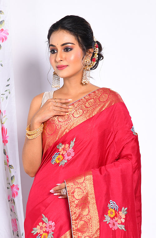Morchari Heavy Embroidery Saree - Maroon