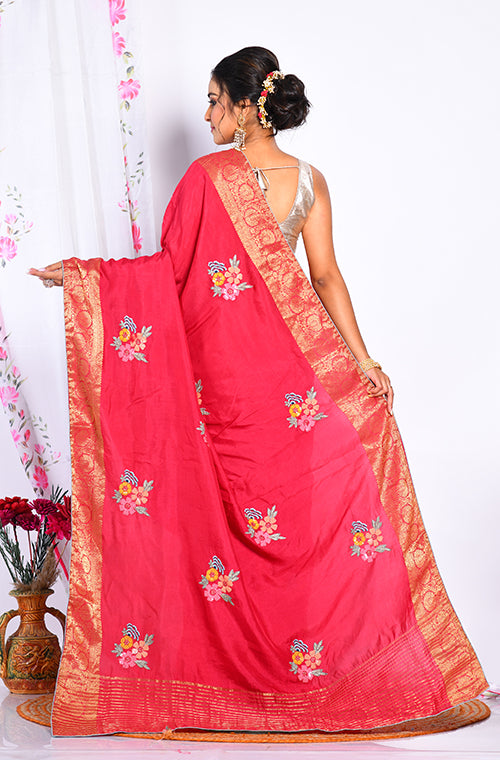 Morchari Heavy Embroidery Saree - Maroon