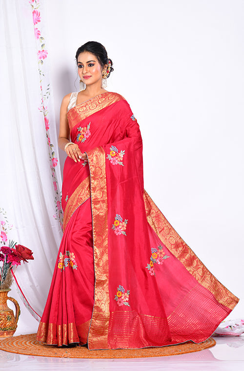 Morchari Heavy Embroidery Saree - Maroon