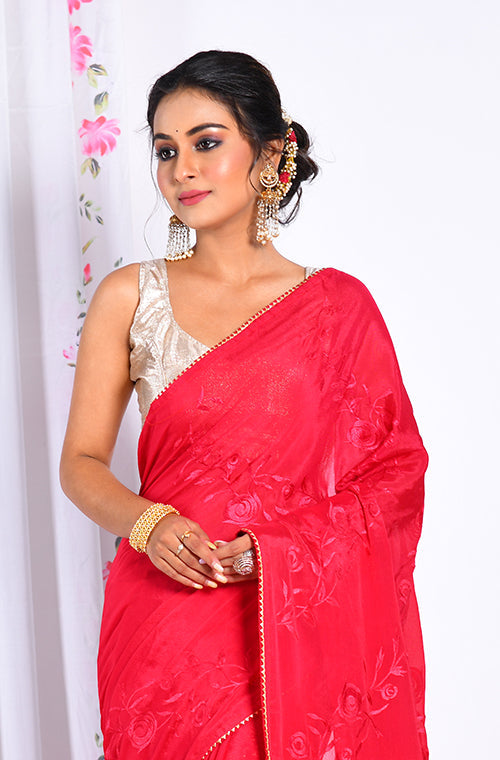 Morchari Heavy Embroidery Saree - Maroon
