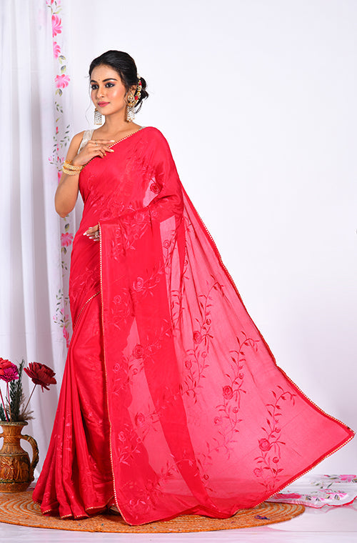 Morchari Heavy Embroidery Saree - Maroon