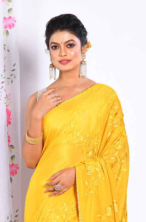 Morchari Heavy Embroidery Saree - Musterd