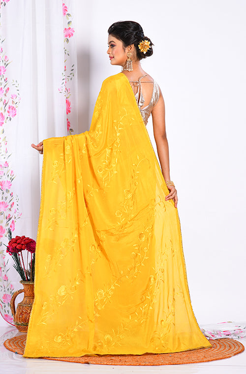 Morchari Heavy Embroidery Saree - Musterd