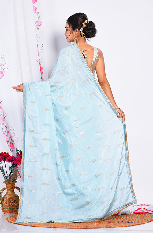 Morchari Heavy Embroidery Saree - Sky Blue