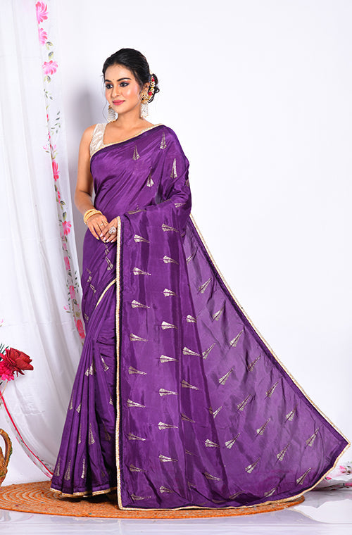 Morchari Heavy Embroidery Saree - Purple