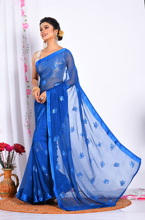Morchari Heavy Embroidery Saree - Blue
