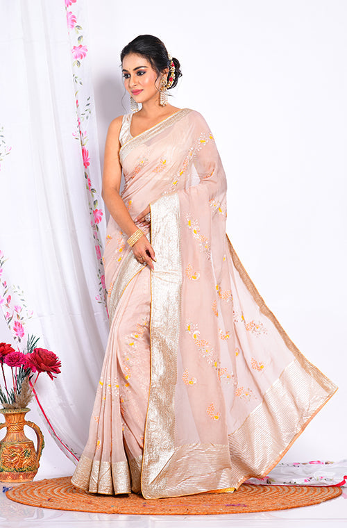 Morchari Heavy Embroidery Saree - Cream