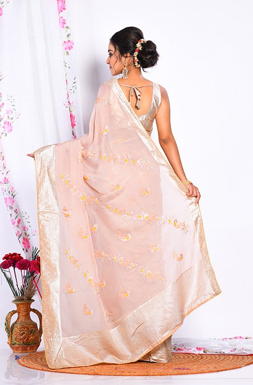 Morchari Heavy Embroidery Saree - Cream