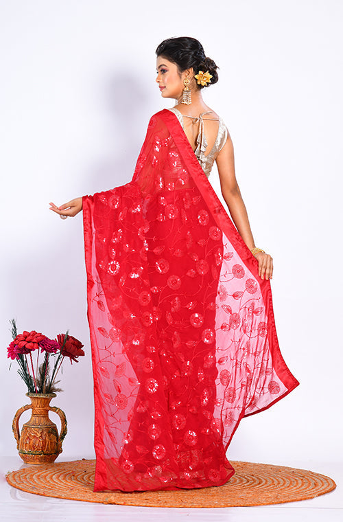 Morchari Heavy Embroidery Saree - Maroon