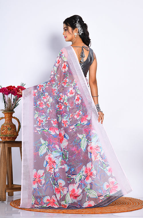 Morchari Semi Digital Print Saree - Multicolour