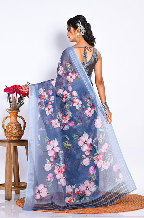 Morchari Semi Digital Print Saree - Multicolour