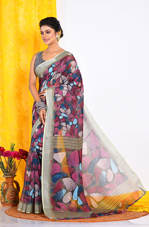 Morchari Semi Digital Print Saree - Multicolour